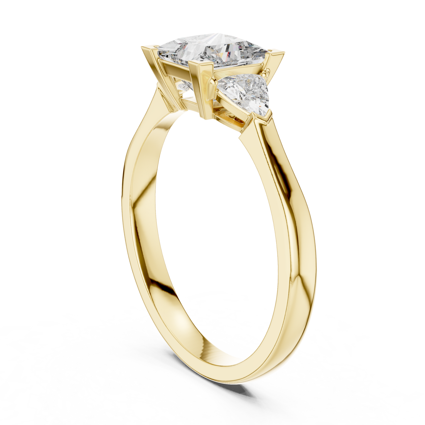 Princess Cut Three-Stone Diamond Ring with Trillion Side Stones