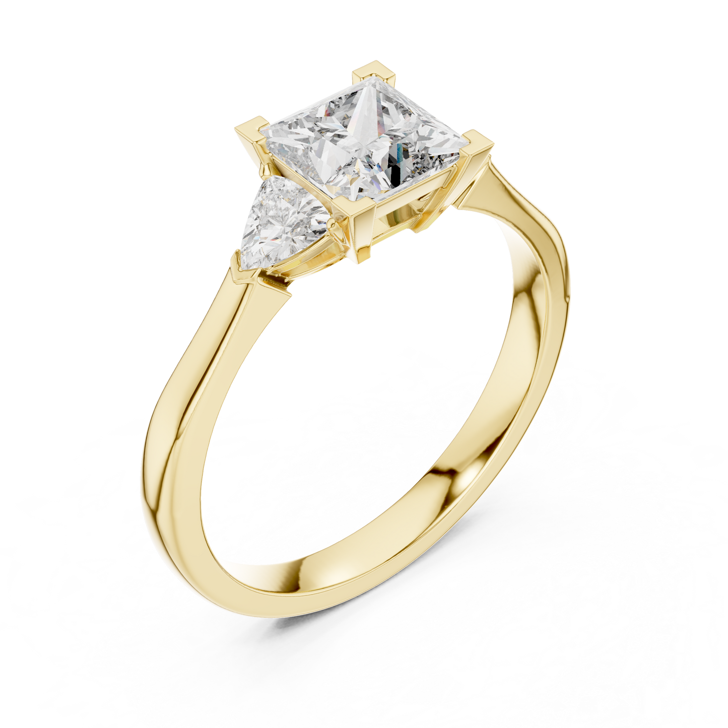 Princess Cut Three-Stone Diamond Ring with Trillion Side Stones