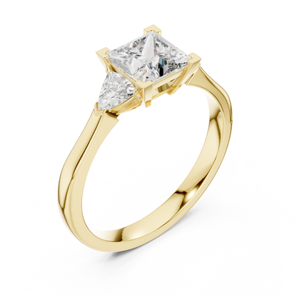 Princess Cut Three-Stone Diamond Ring with Trillion Side Stones