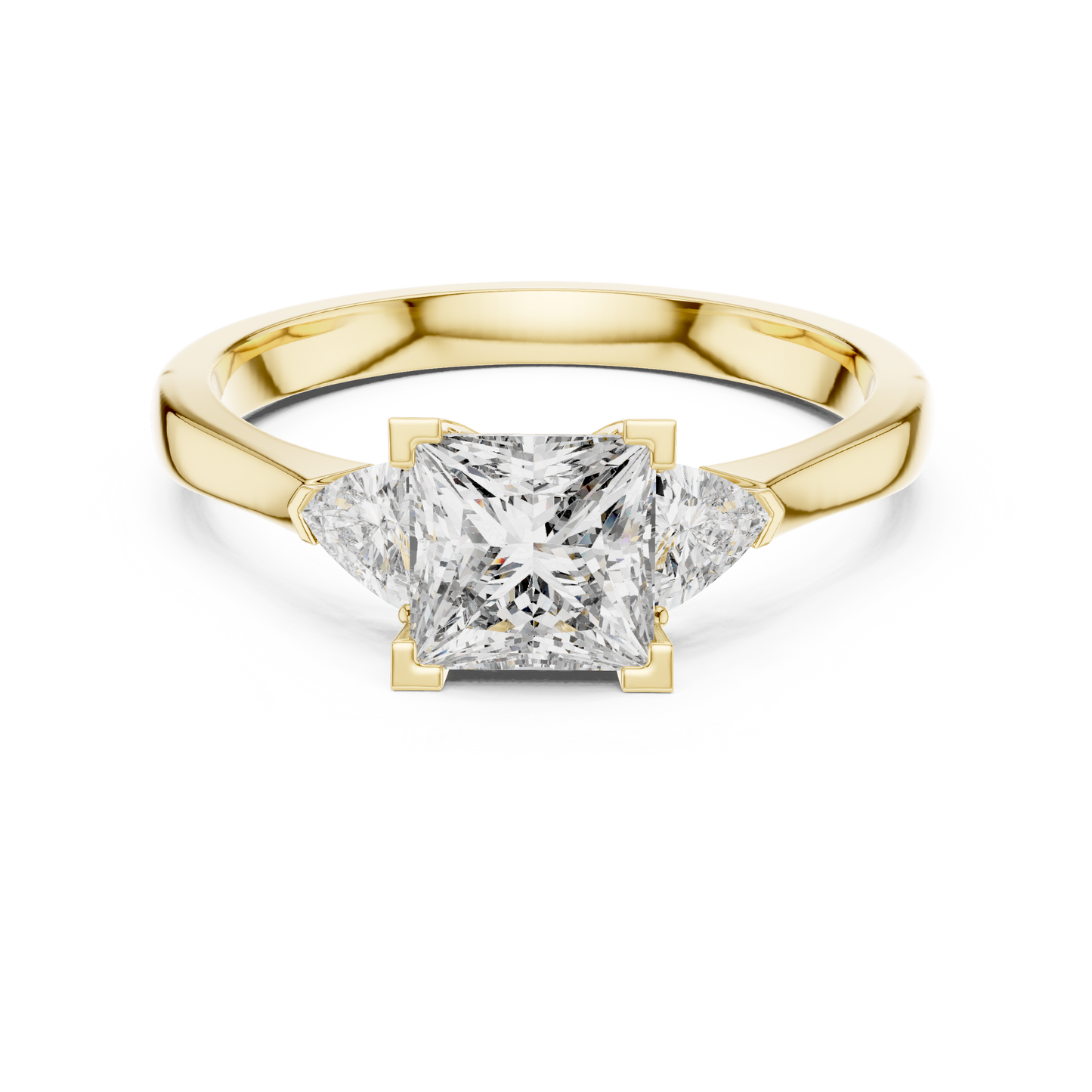 Princess Cut Three-Stone Diamond Ring with Trillion Side Stones