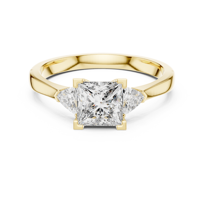 Princess Cut Three-Stone Diamond Ring with Trillion Side Stones