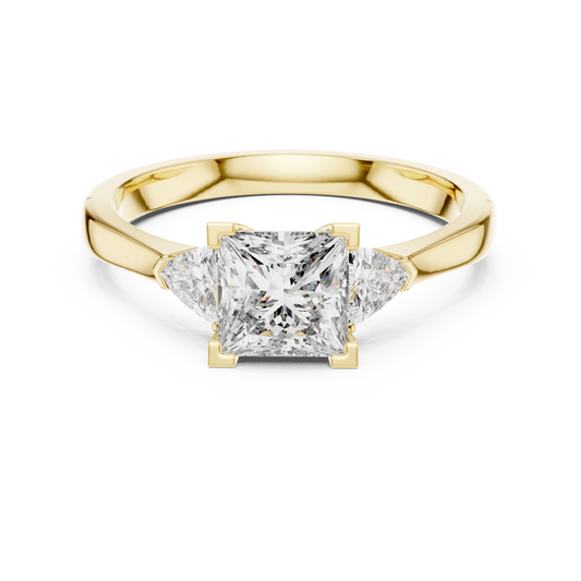Princess Cut Three-Stone Diamond Ring with Trillion Side Stones
