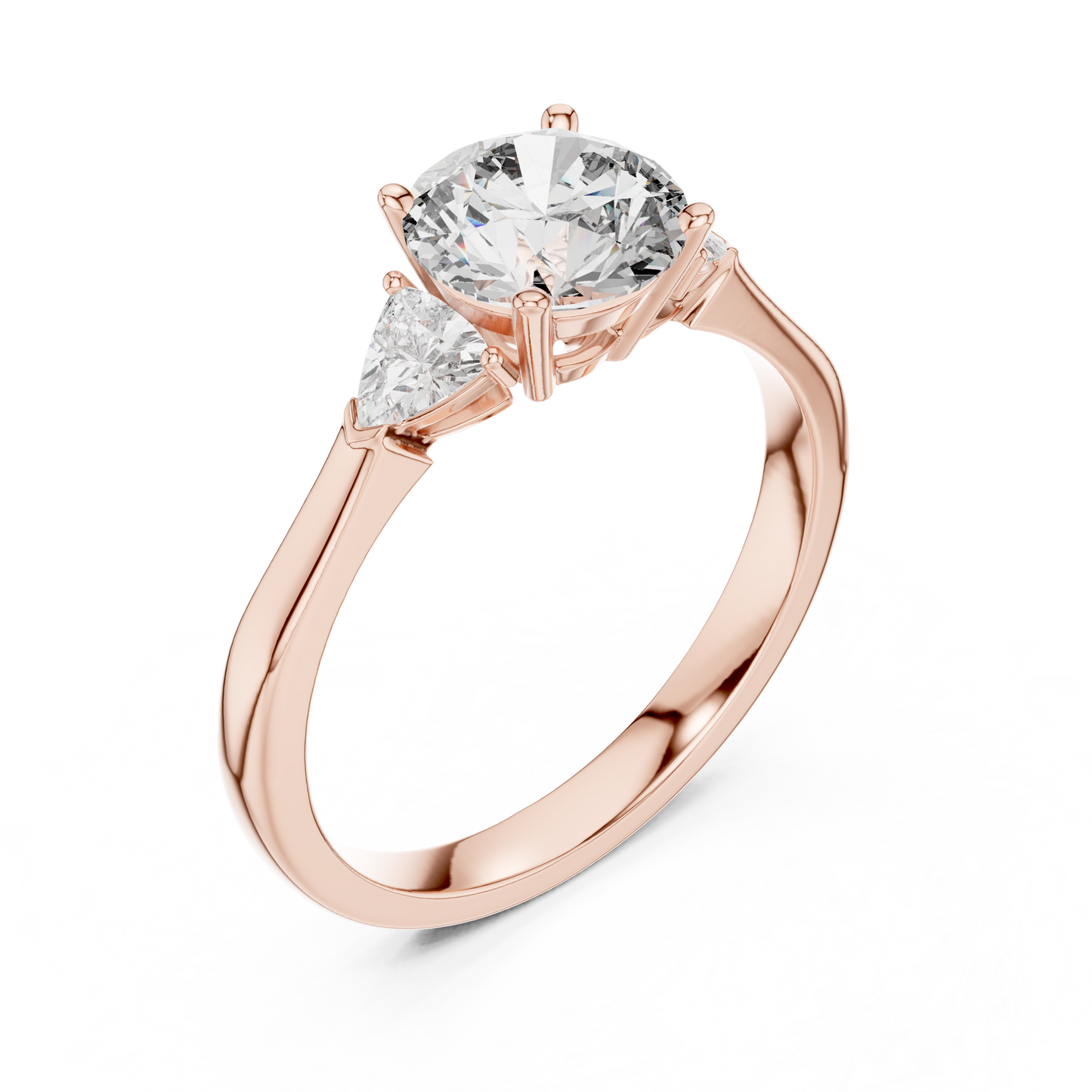 Round Brilliant Three-Stone Diamond Ring with Trillion Side Stones
