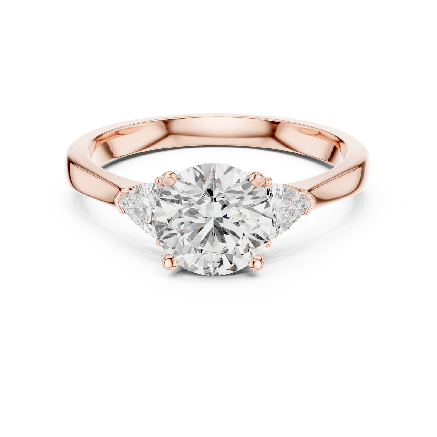 Round Brilliant Three-Stone Diamond Ring with Trillion Side Stones