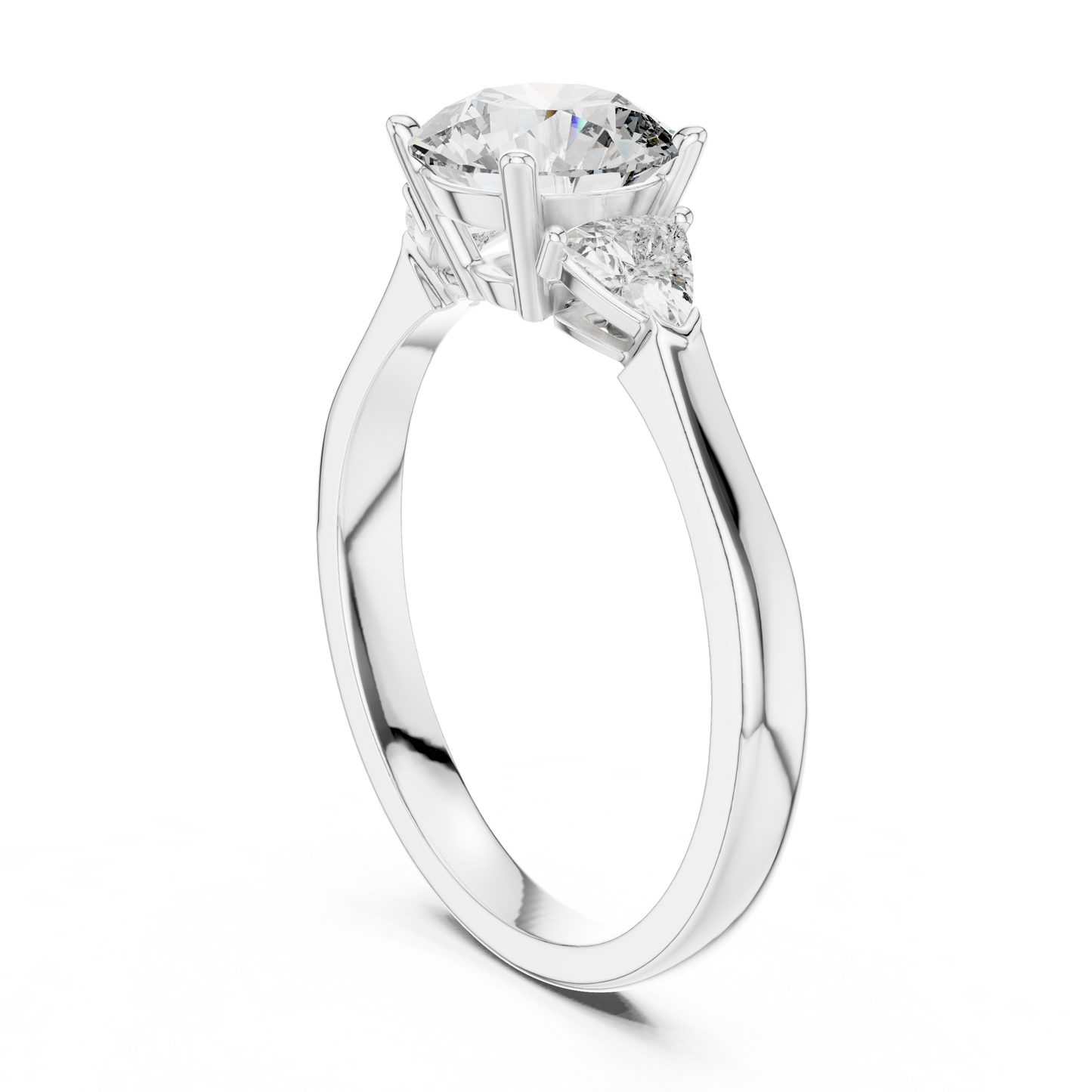 Round Brilliant Three-Stone Diamond Ring with Trillion Side Stones