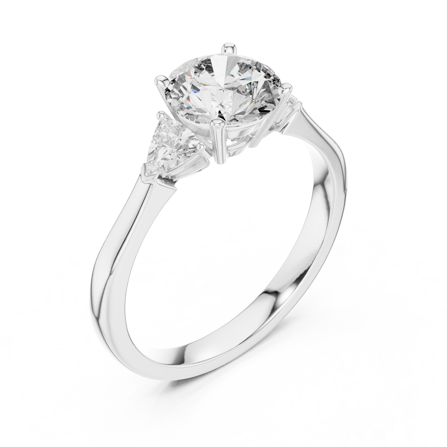 Round Brilliant Three-Stone Diamond Ring with Trillion Side Stones