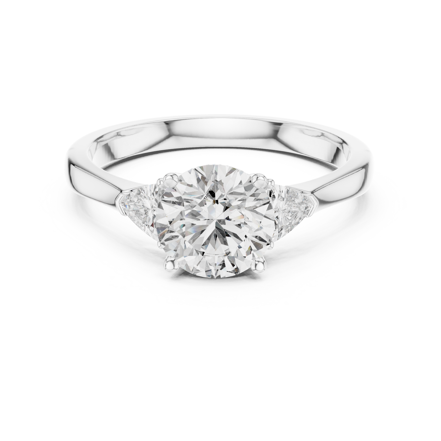 Round Brilliant Three-Stone Diamond Ring with Trillion Side Stones