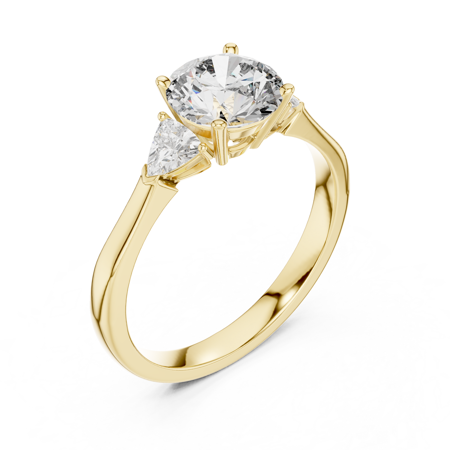 Round Brilliant Three-Stone Diamond Ring with Trillion Side Stones