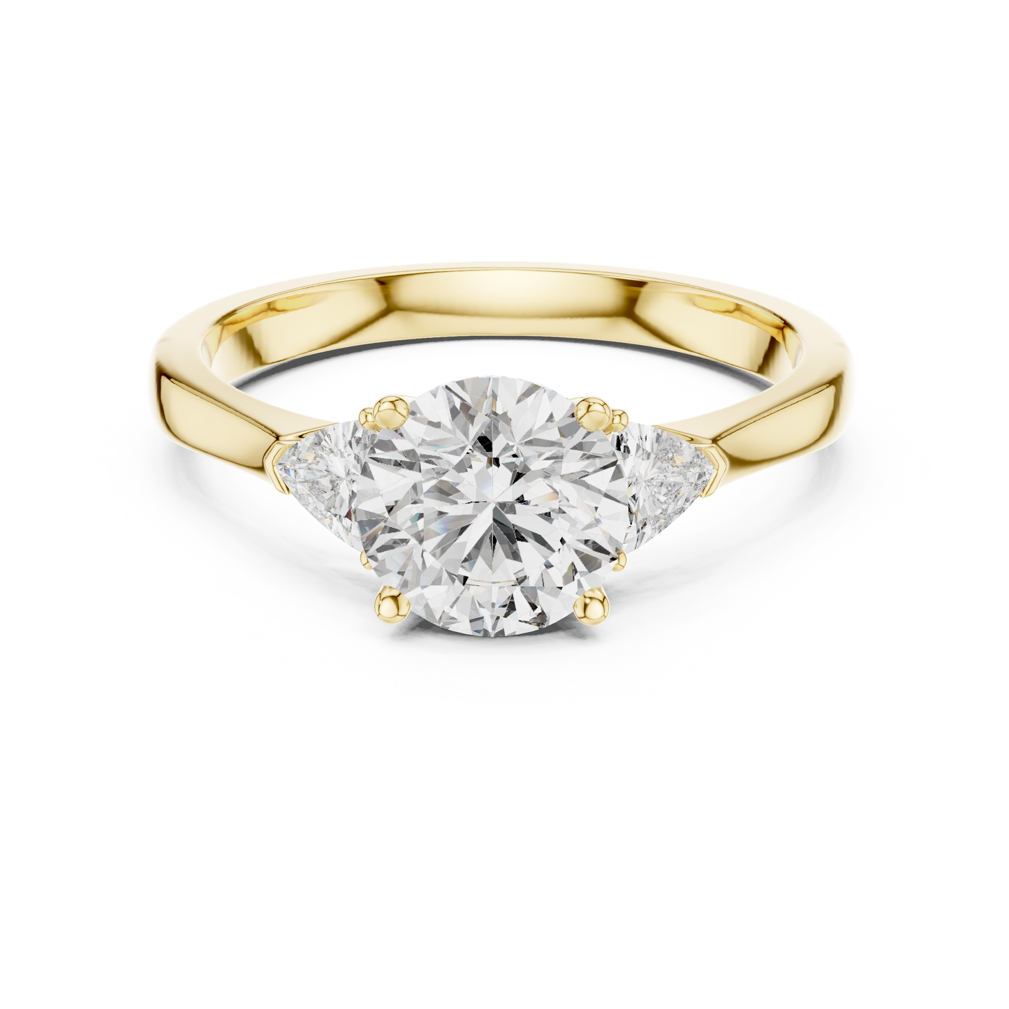 Round Brilliant Three-Stone Diamond Ring with Trillion Side Stones