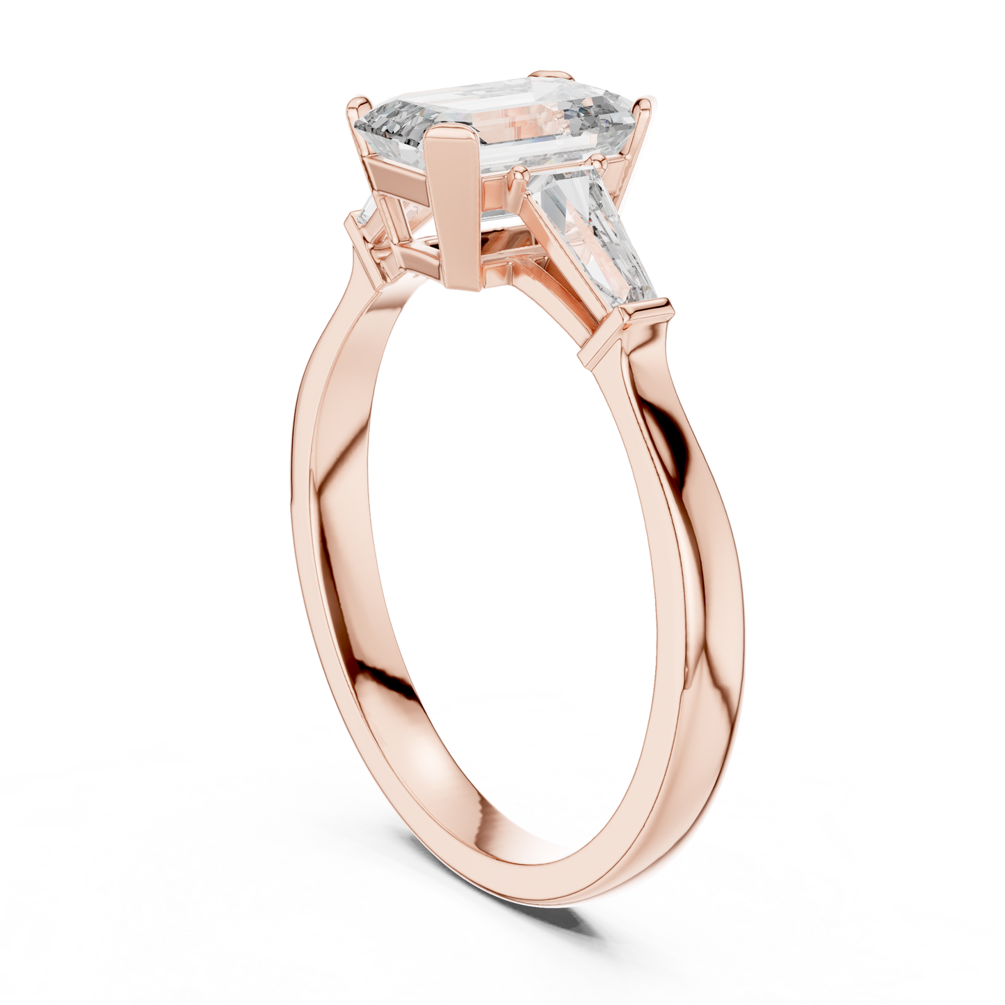 Emerald Cut Three-Stone Diamond Ring with Baguette Side Stones
