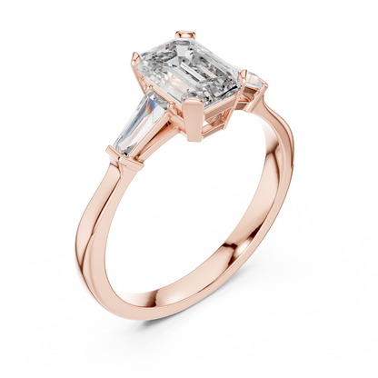 Emerald Cut Three-Stone Diamond Ring with Baguette Side Stones