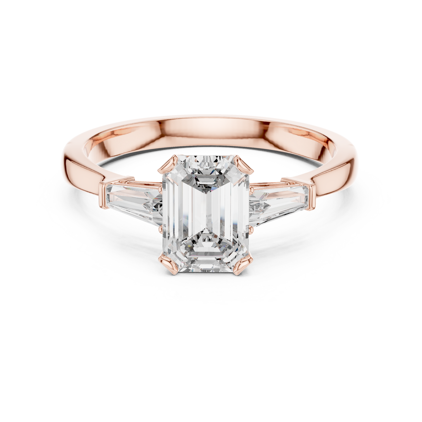 Emerald Cut Three-Stone Diamond Ring with Baguette Side Stones