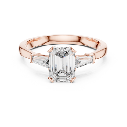 Emerald Cut Three-Stone Diamond Ring with Baguette Side Stones