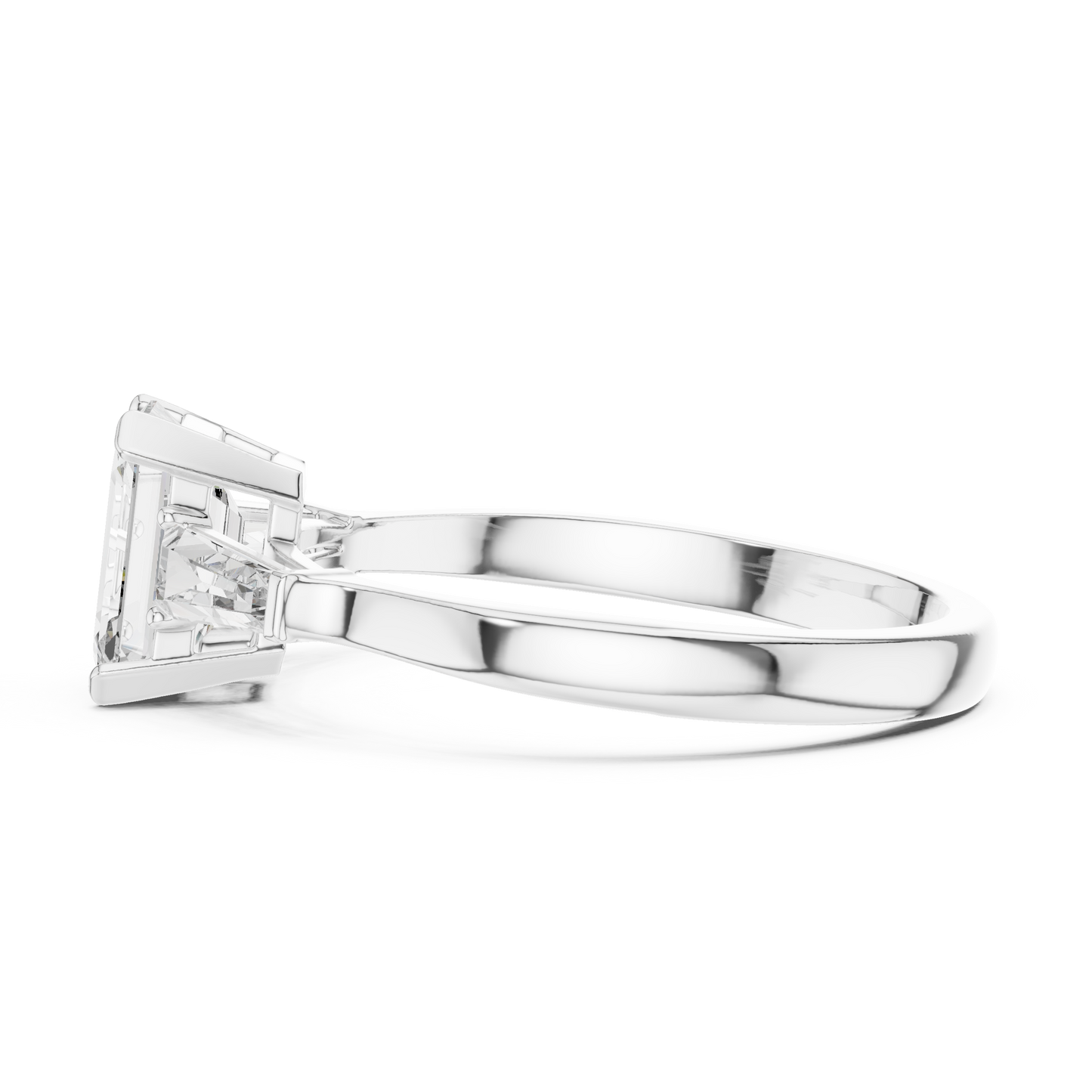 Emerald Cut Three-Stone Diamond Ring with Baguette Side Stones