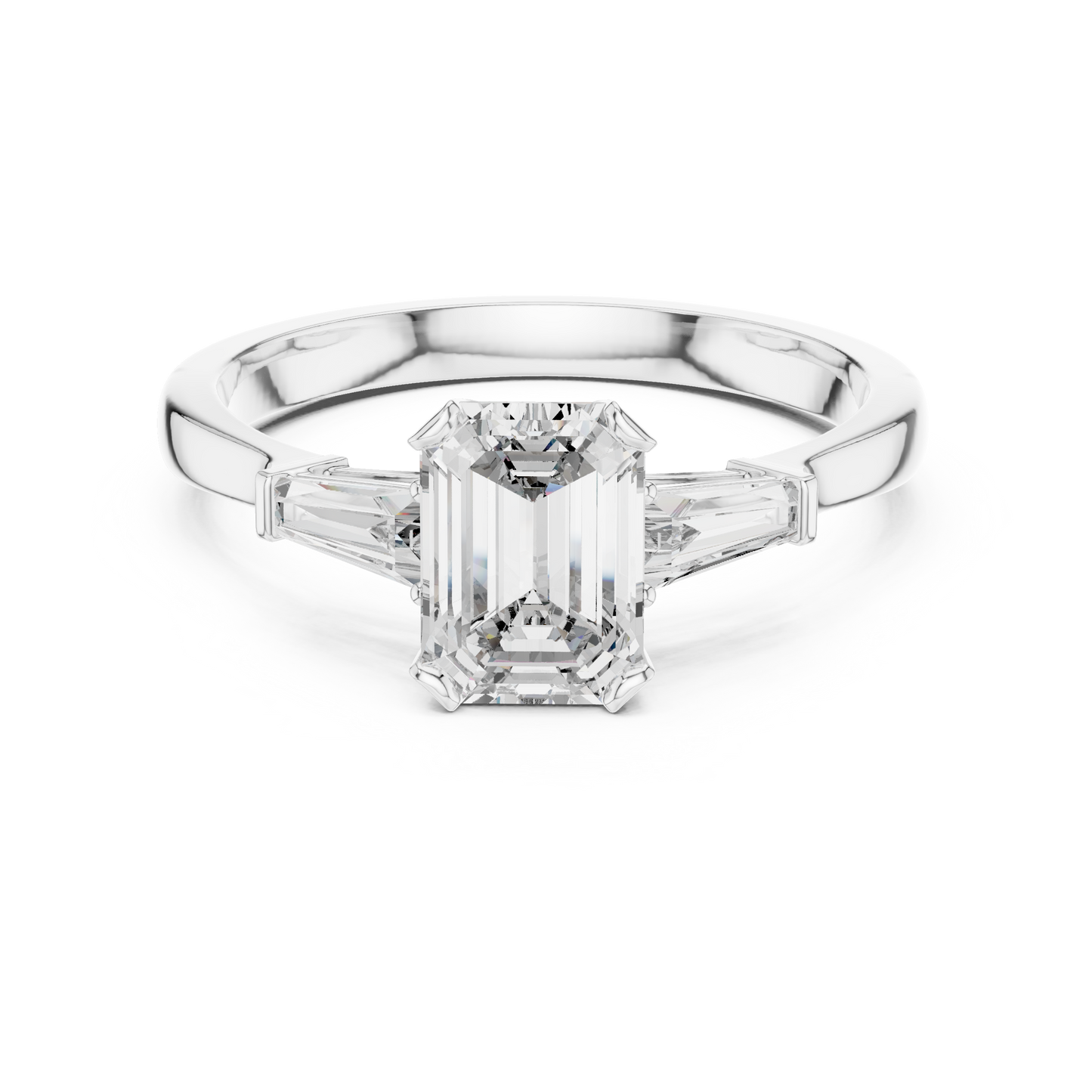 Emerald Cut Three-Stone Diamond Ring with Baguette Side Stones
