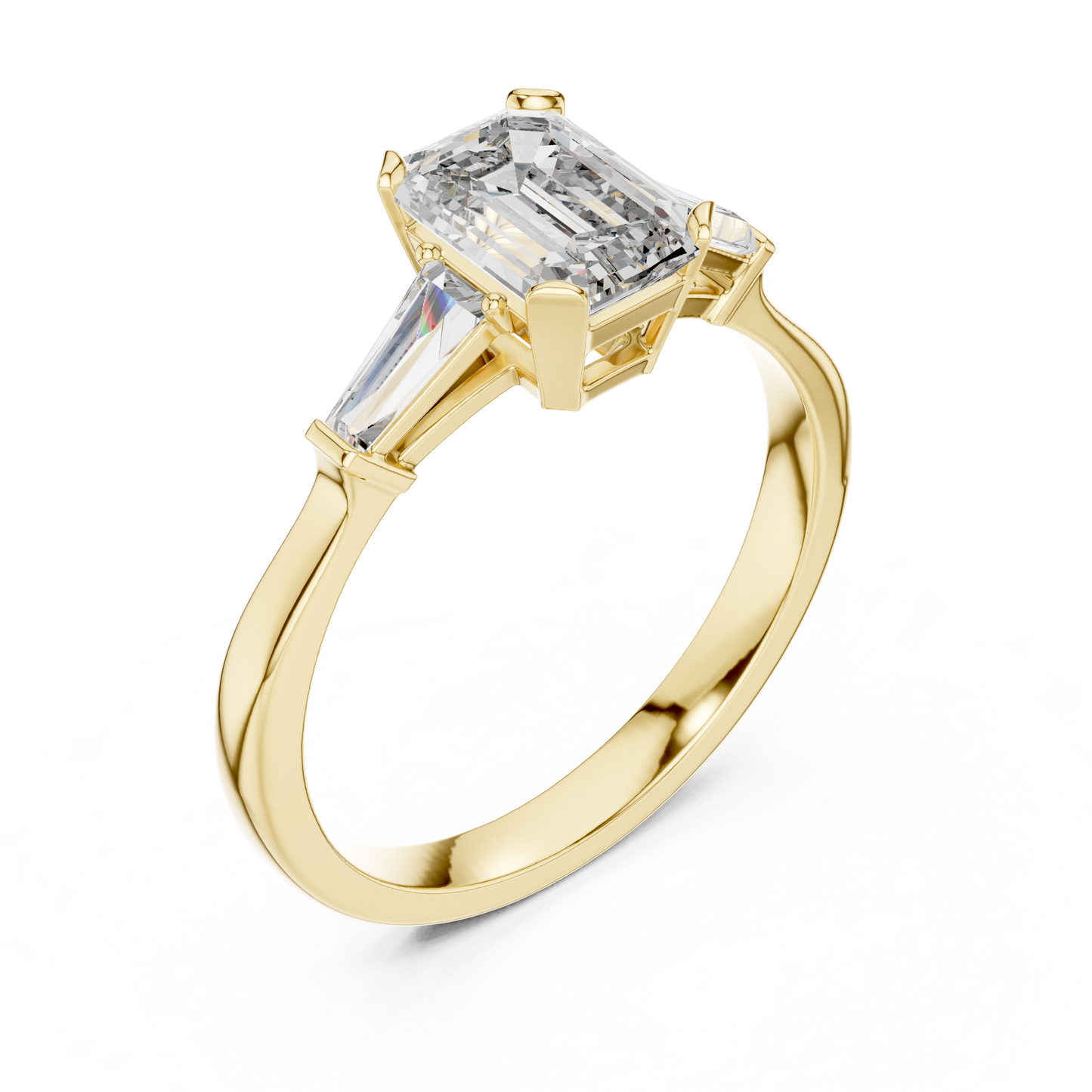 Emerald Cut Three-Stone Diamond Ring with Baguette Side Stones