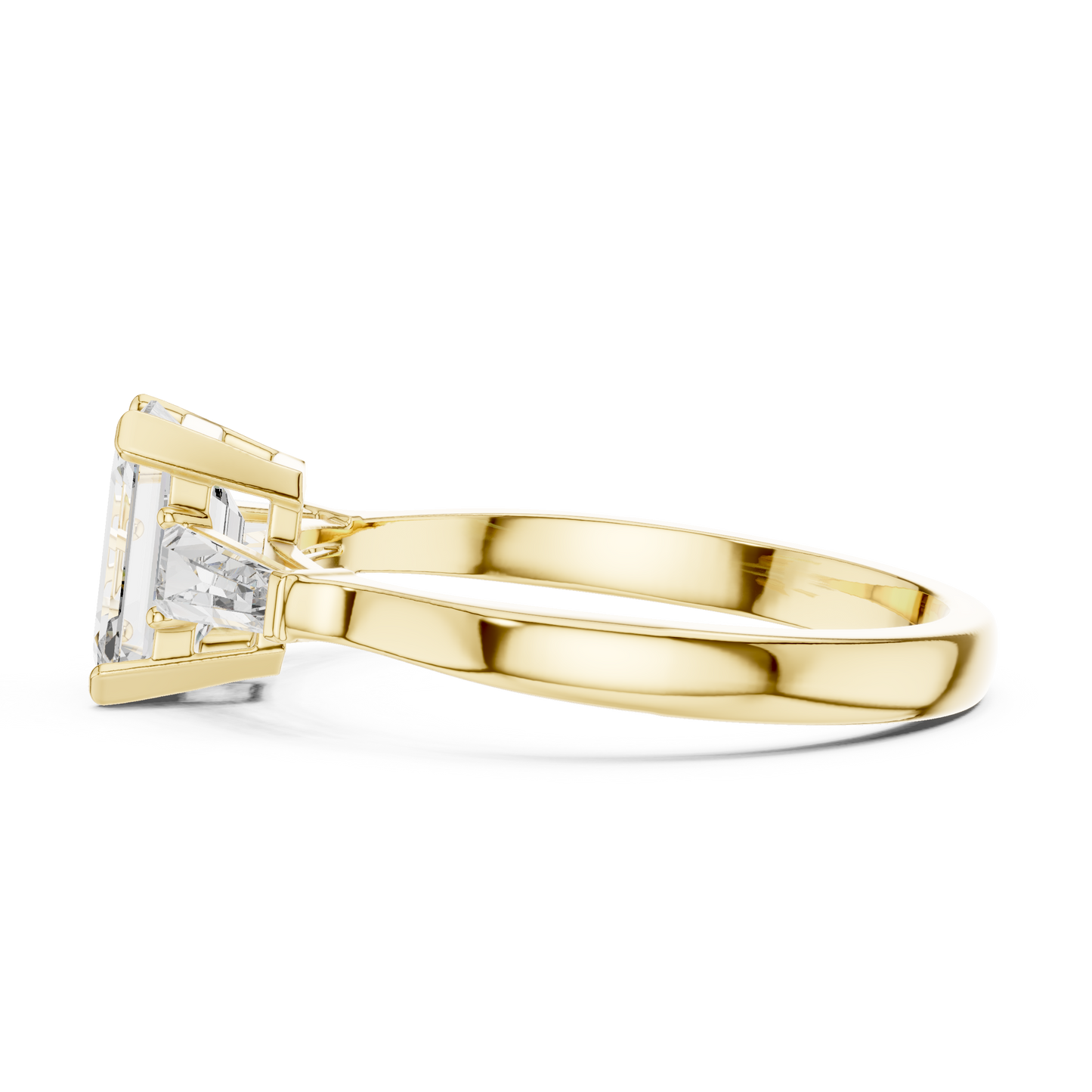Emerald Cut Three-Stone Diamond Ring with Baguette Side Stones