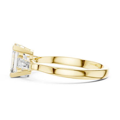 Emerald Cut Three-Stone Diamond Ring with Baguette Side Stones