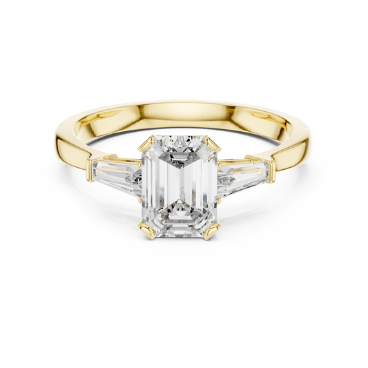 Emerald Cut Three-Stone Diamond Ring with Baguette Side Stones