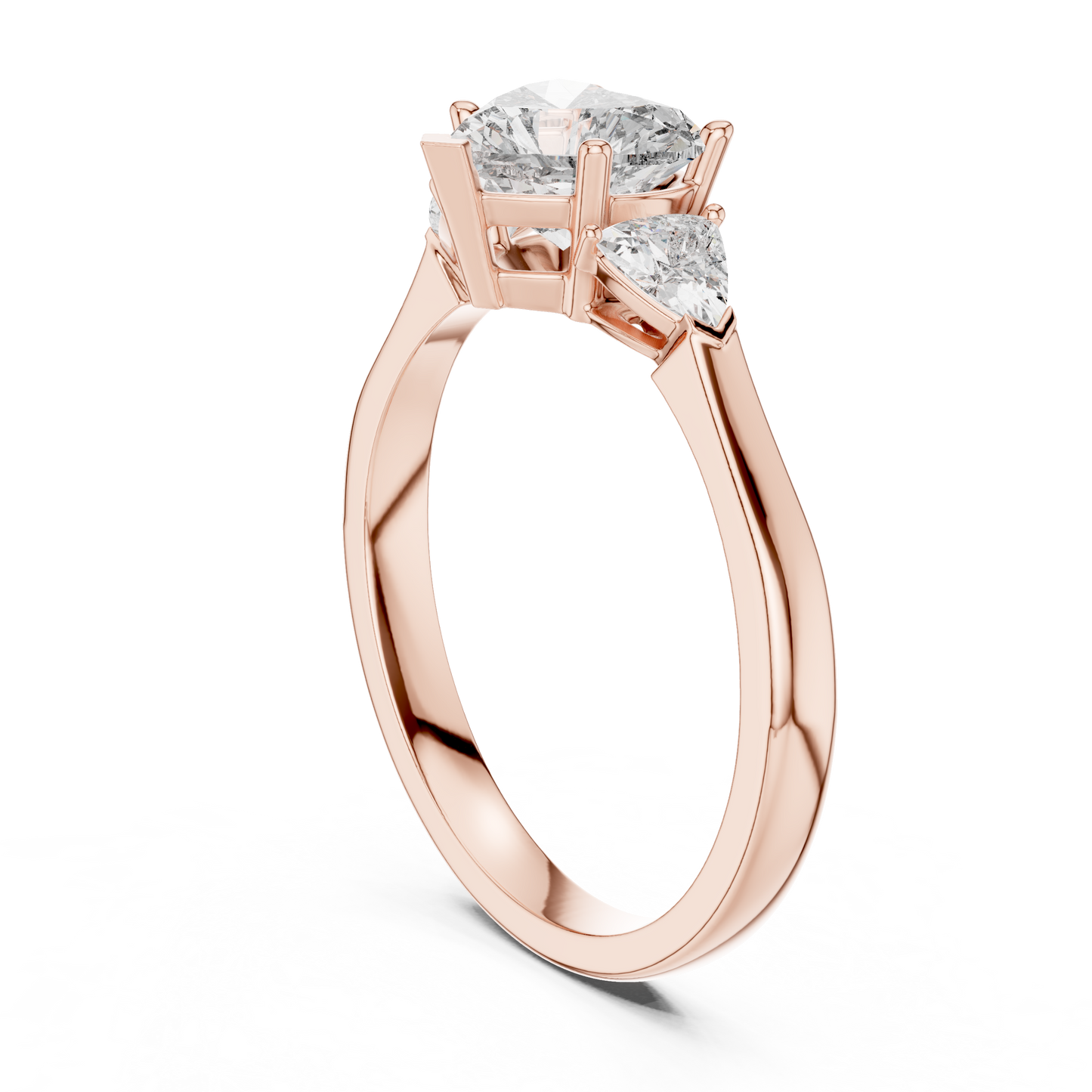 Heart-Shaped Three-Stone Diamond Ring with Trillion Side Stones