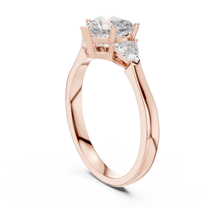 Heart-Shaped Three-Stone Diamond Ring with Trillion Side Stones