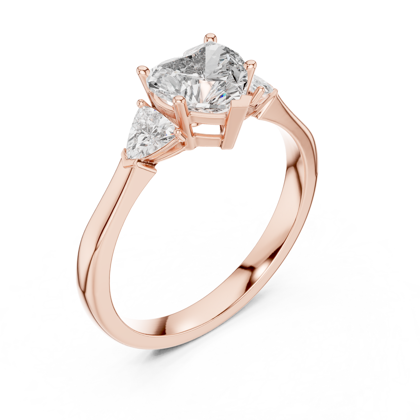 Heart-Shaped Three-Stone Diamond Ring with Trillion Side Stones