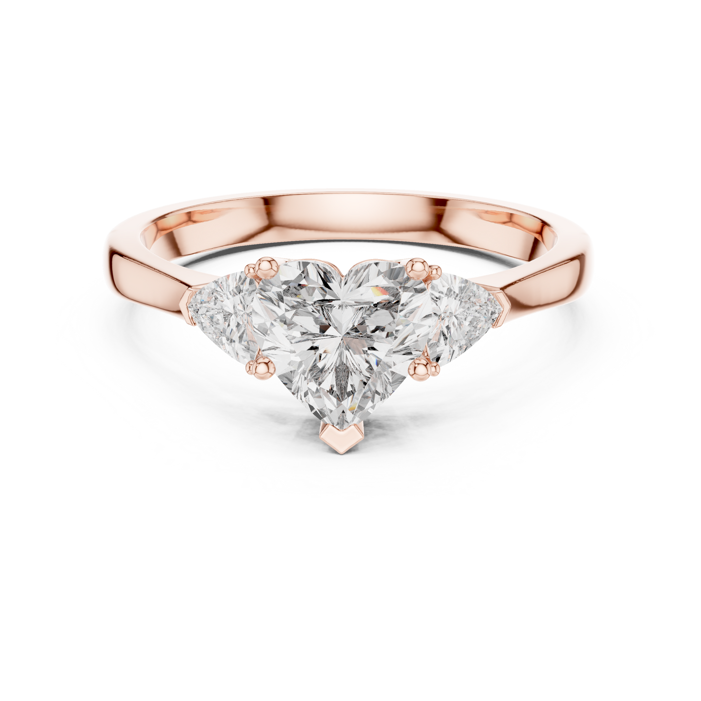 Heart-Shaped Three-Stone Diamond Ring with Trillion Side Stones