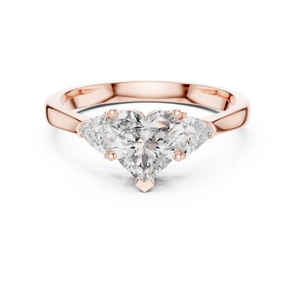 Heart-Shaped Three-Stone Diamond Ring with Trillion Side Stones