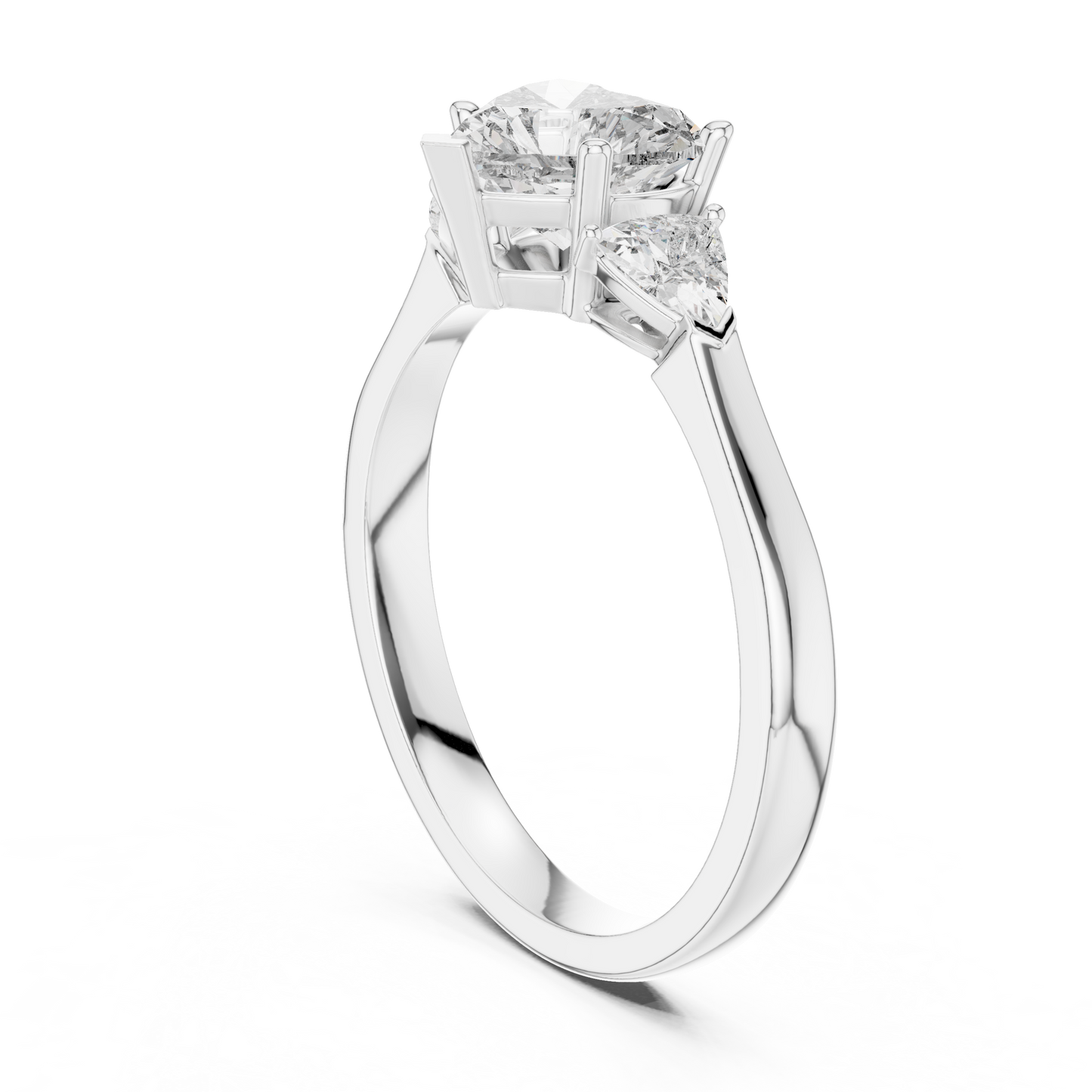 Heart-Shaped Three-Stone Diamond Ring with Trillion Side Stones