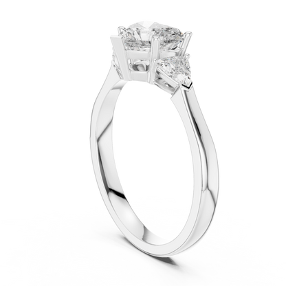 Heart-Shaped Three-Stone Diamond Ring with Trillion Side Stones