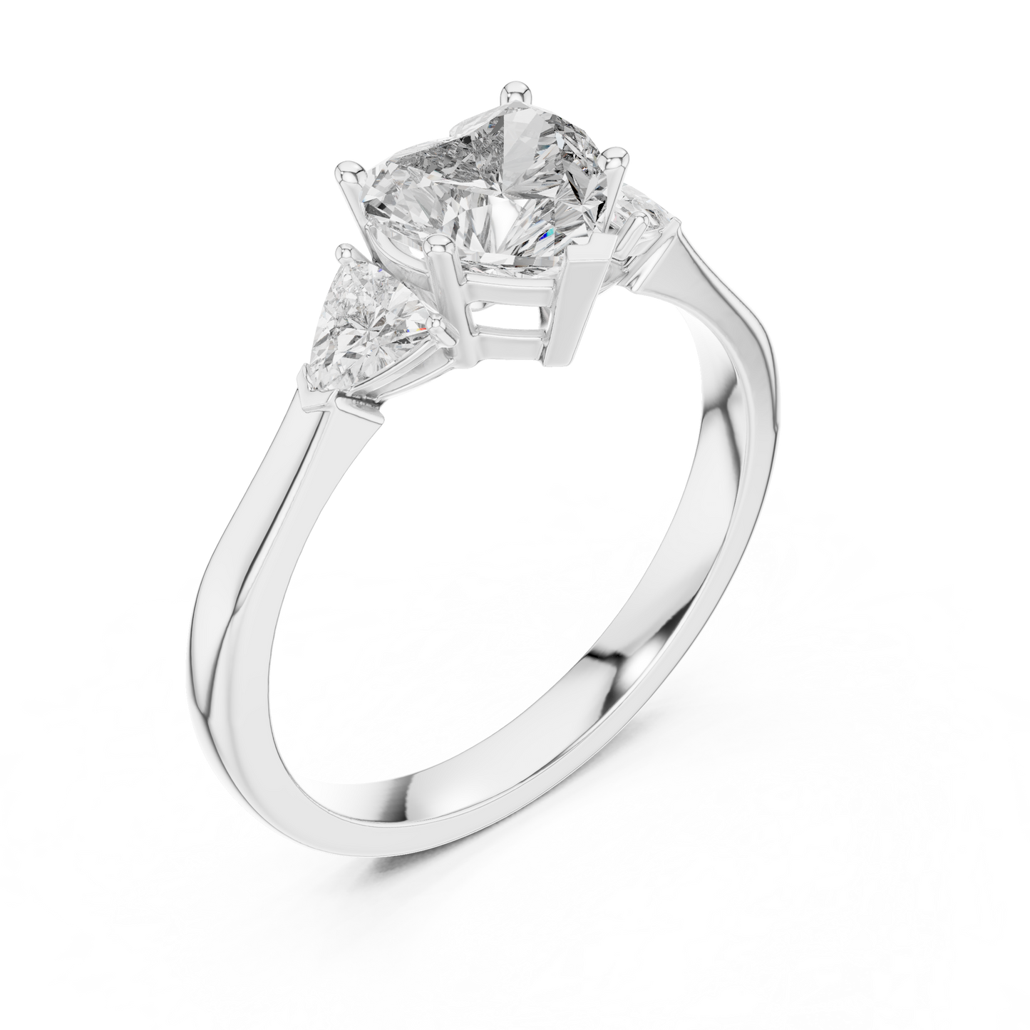 Heart-Shaped Three-Stone Diamond Ring with Trillion Side Stones