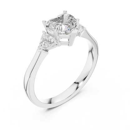 Heart-Shaped Three-Stone Diamond Ring with Trillion Side Stones