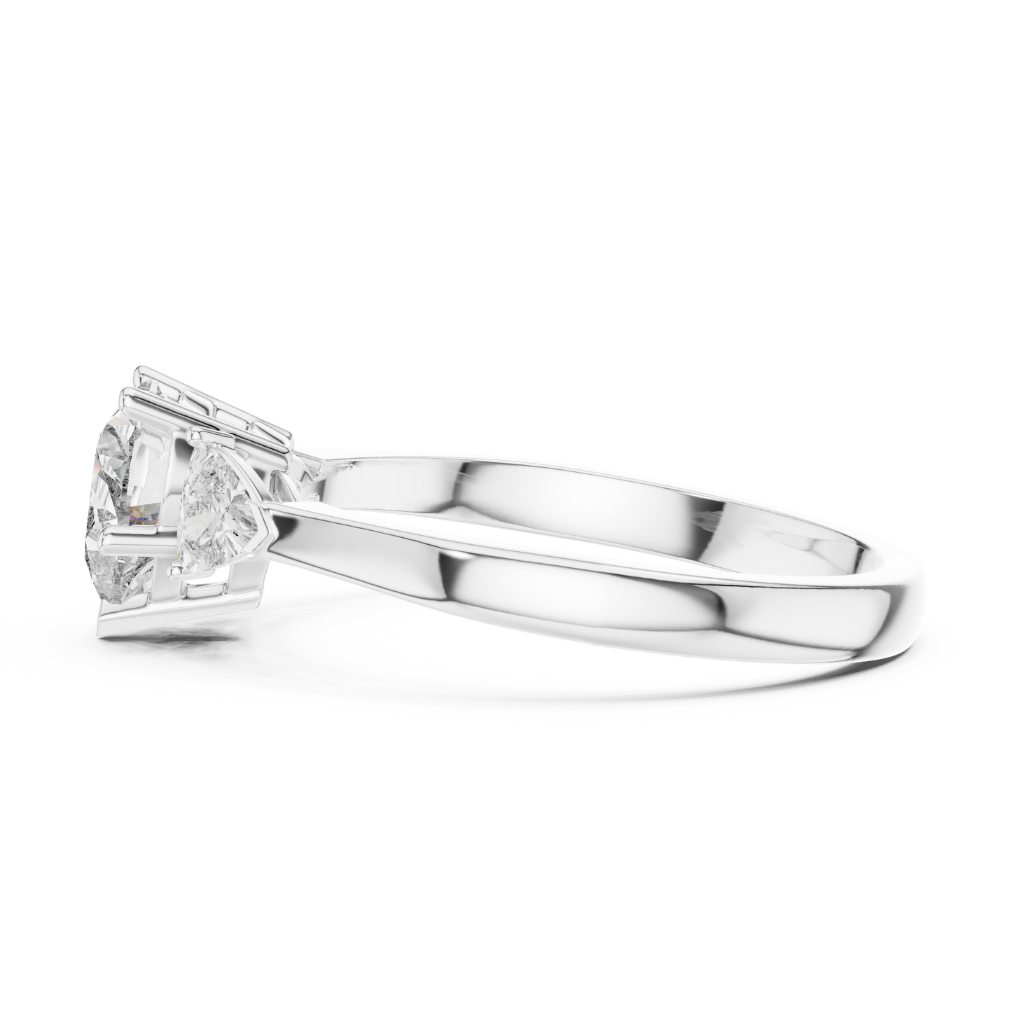 Heart-Shaped Three-Stone Diamond Ring with Trillion Side Stones