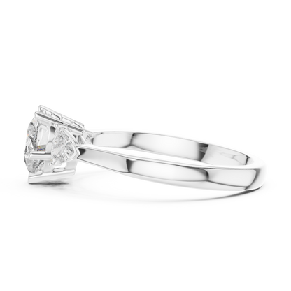 Heart-Shaped Three-Stone Diamond Ring with Trillion Side Stones