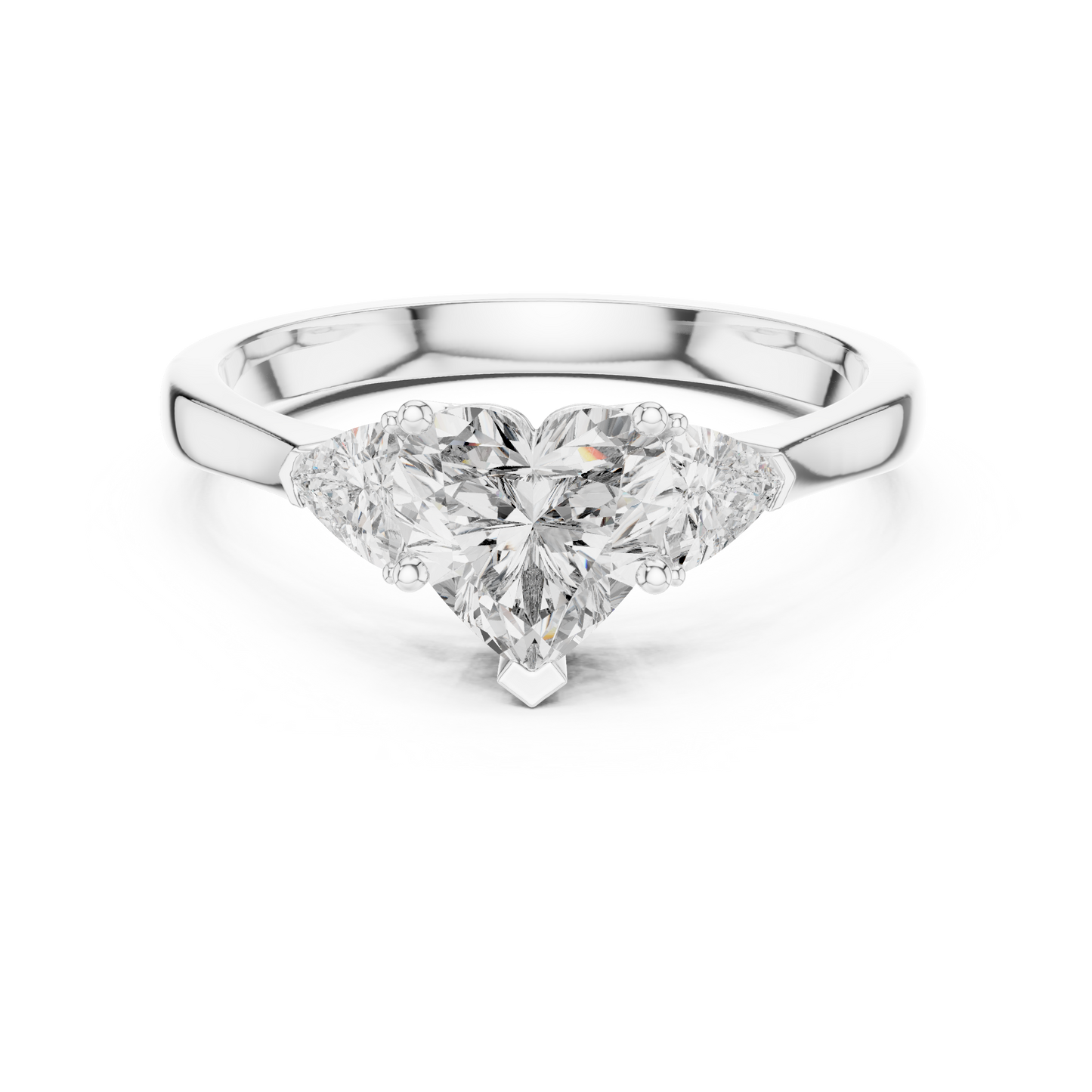 Heart-Shaped Three-Stone Diamond Ring with Trillion Side Stones