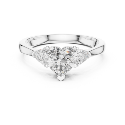 Heart-Shaped Three-Stone Diamond Ring with Trillion Side Stones