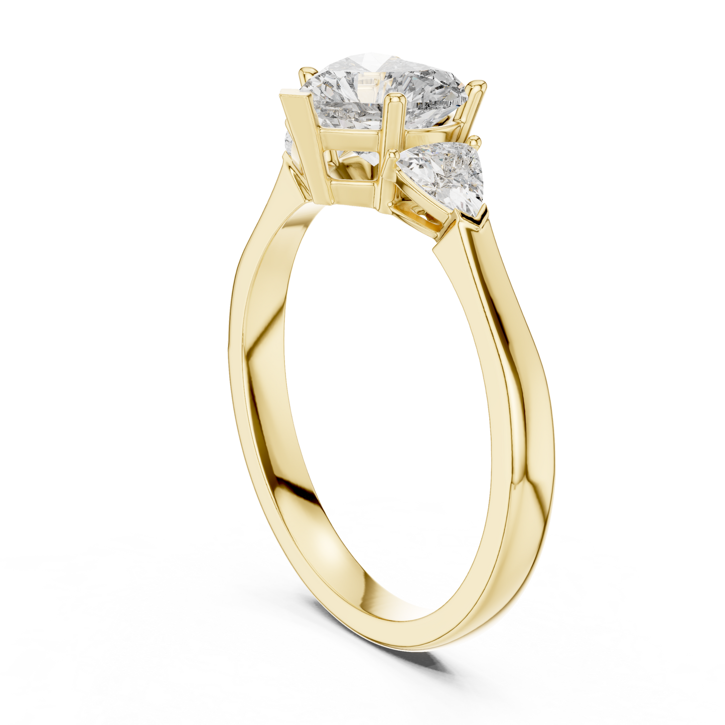 Heart-Shaped Three-Stone Diamond Ring with Trillion Side Stones