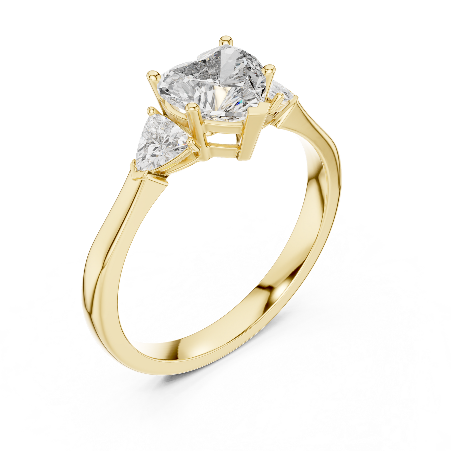 Heart-Shaped Three-Stone Diamond Ring with Trillion Side Stones