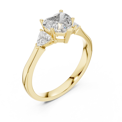 Heart-Shaped Three-Stone Diamond Ring with Trillion Side Stones