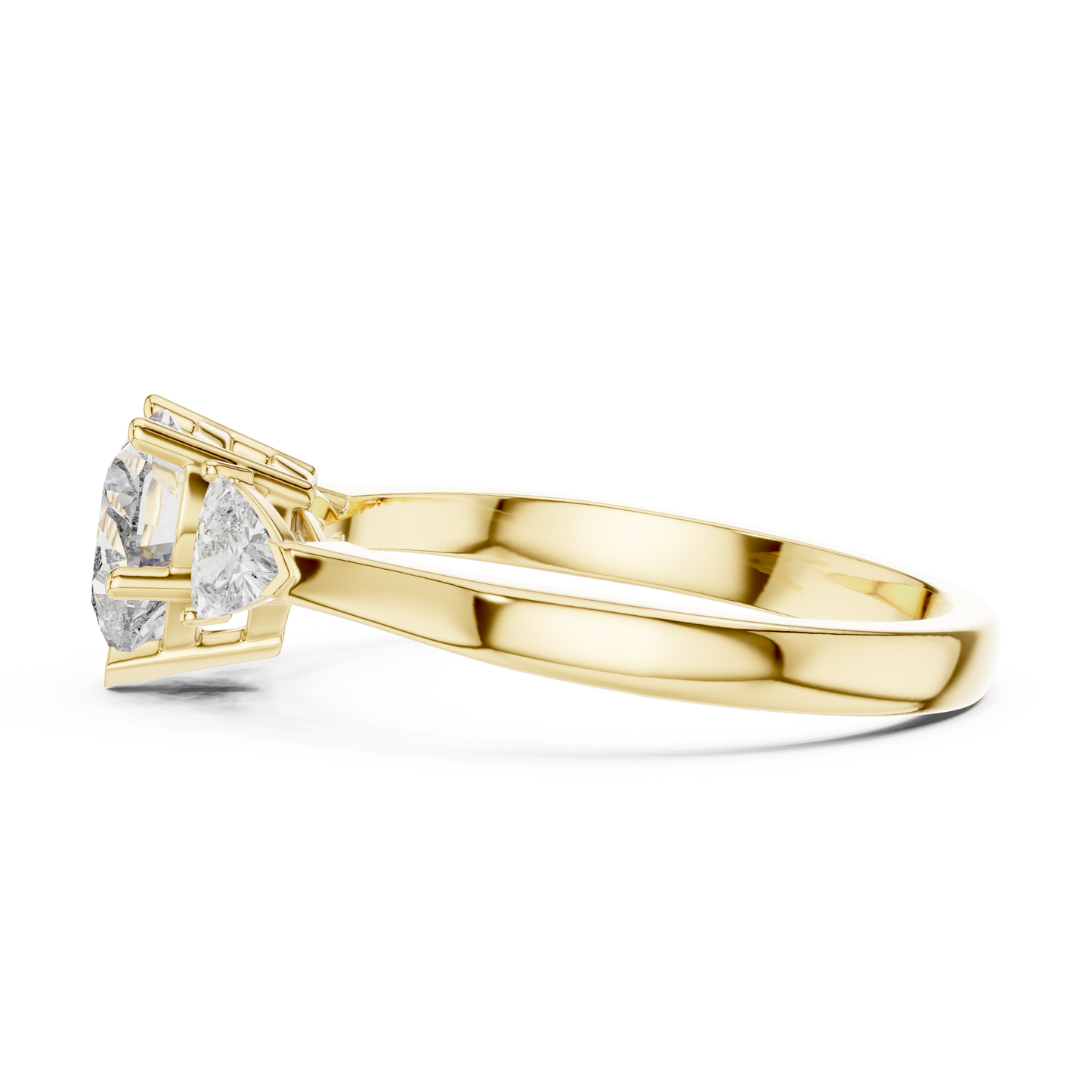 Heart-Shaped Three-Stone Diamond Ring with Trillion Side Stones