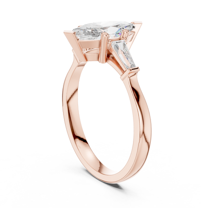 Marquise Three-Stone Diamond Ring with Baguette Side Stones