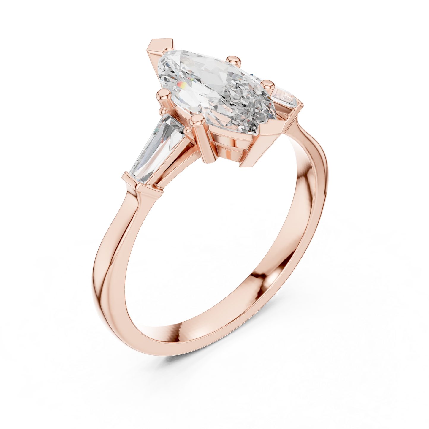 Marquise Three-Stone Diamond Ring with Baguette Side Stones