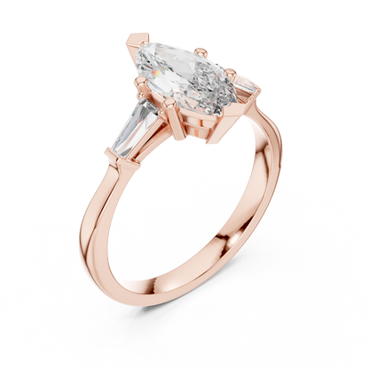 Marquise Three-Stone Diamond Ring with Baguette Side Stones