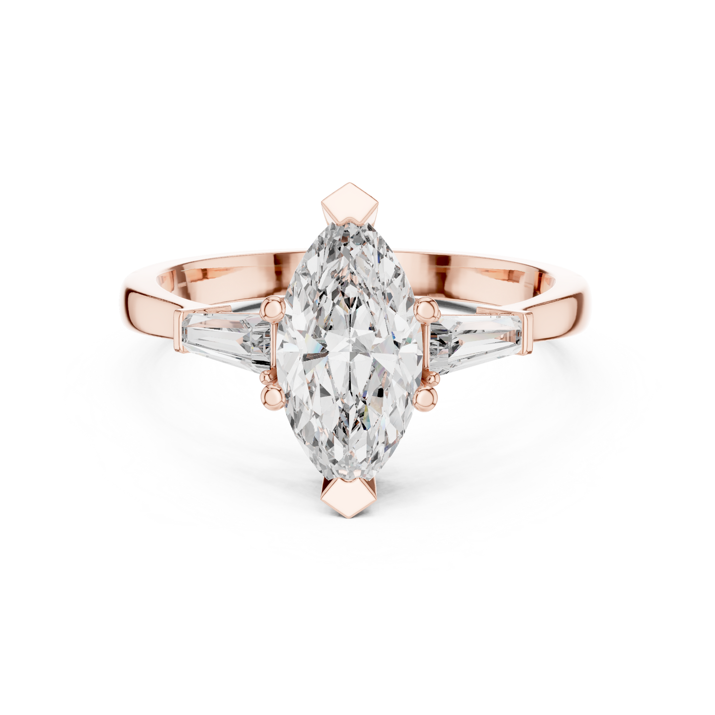 Marquise Three-Stone Diamond Ring with Baguette Side Stones
