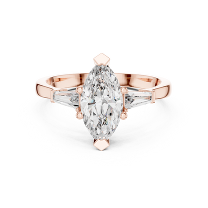 Marquise Three-Stone Diamond Ring with Baguette Side Stones