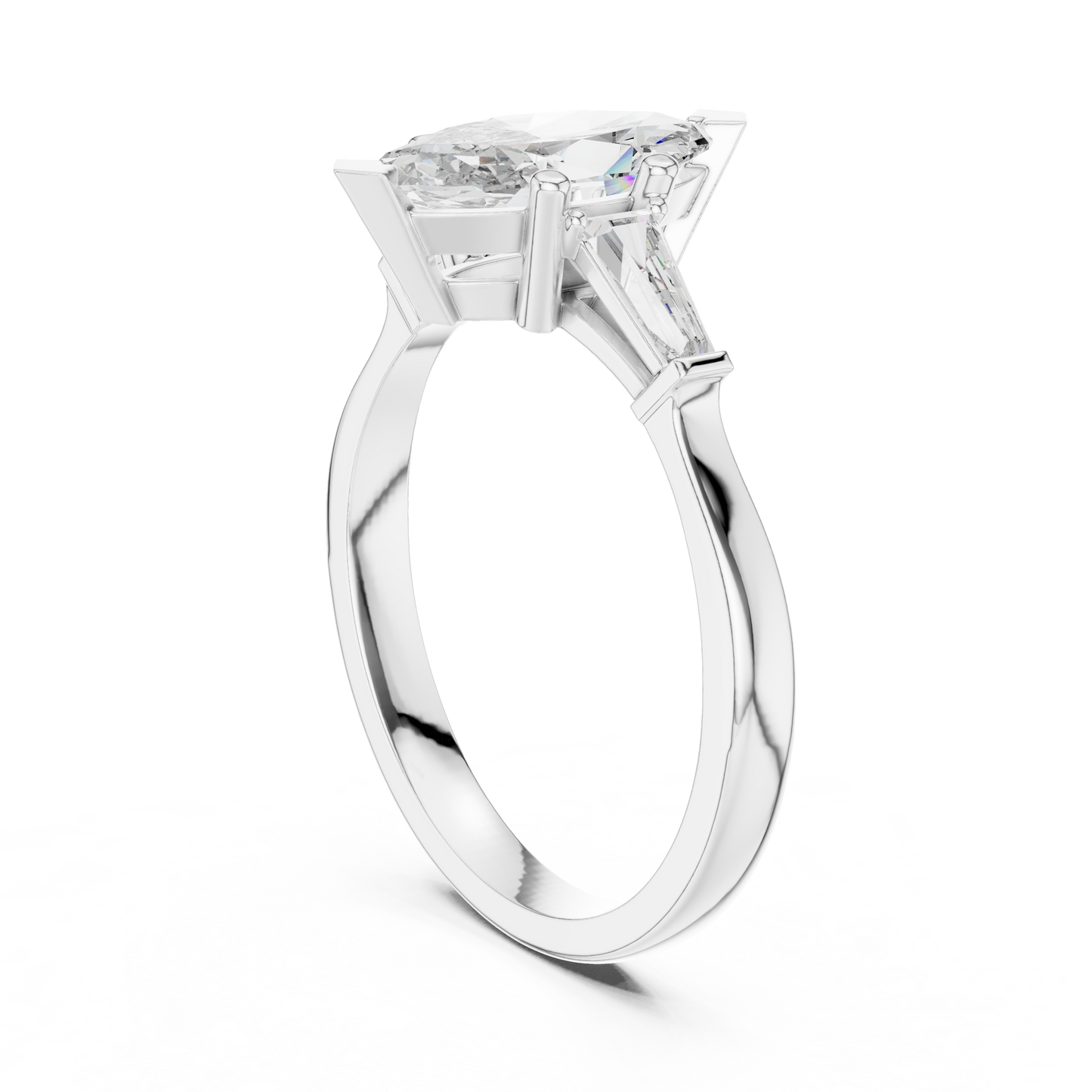 Marquise Three-Stone Diamond Ring with Baguette Side Stones