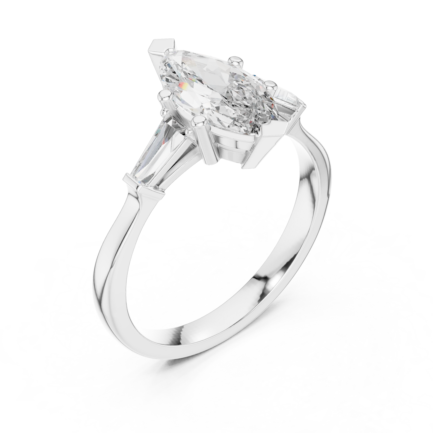 Marquise Three-Stone Diamond Ring with Baguette Side Stones