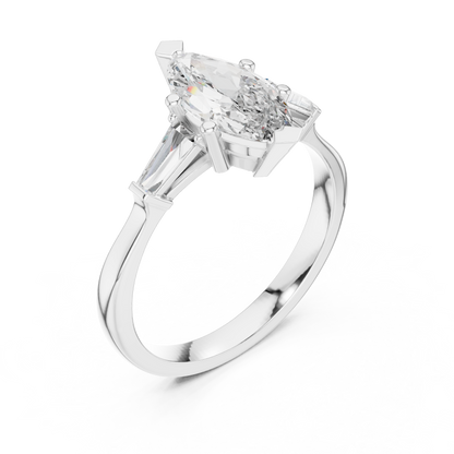 Marquise Three-Stone Diamond Ring with Baguette Side Stones