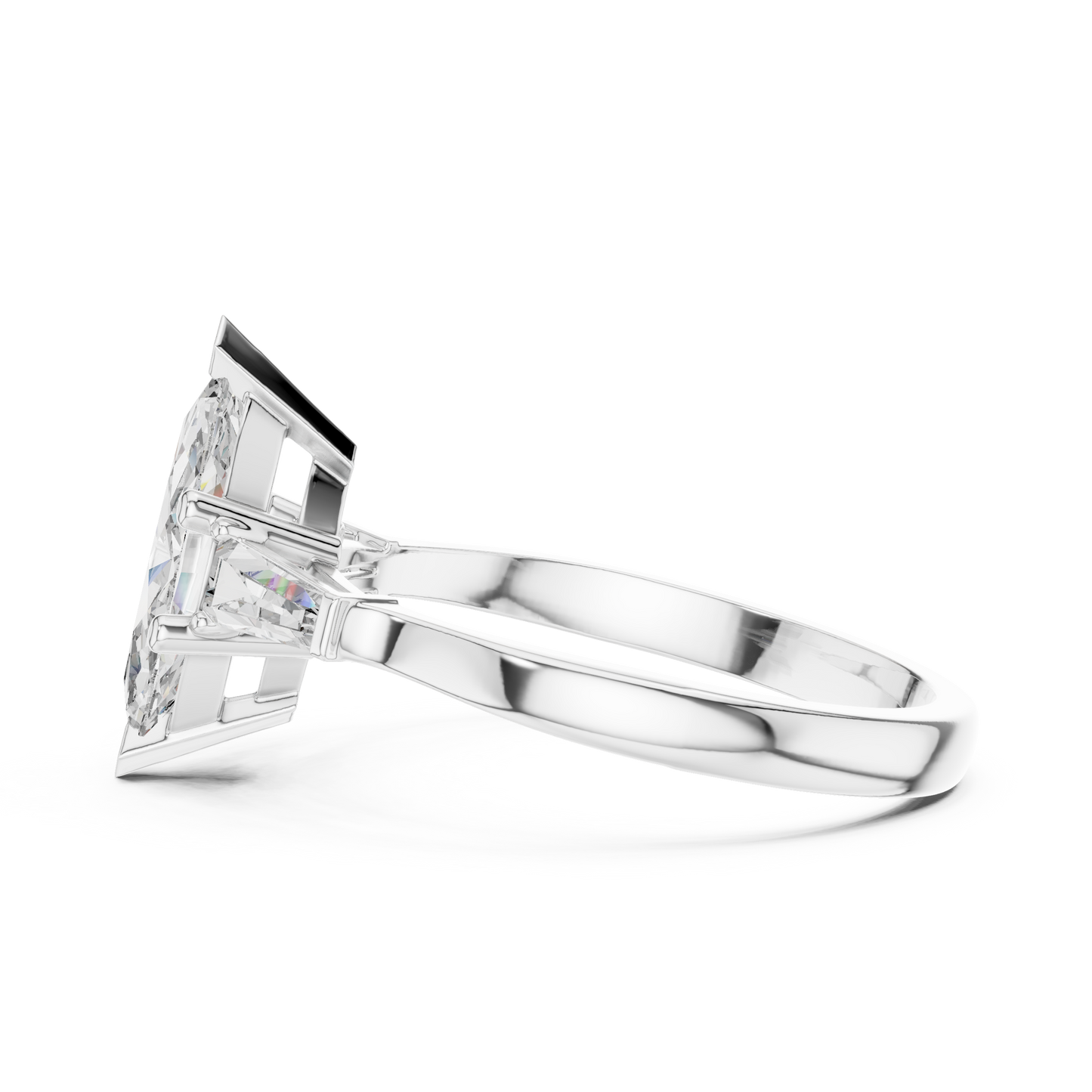 Marquise Three-Stone Diamond Ring with Baguette Side Stones