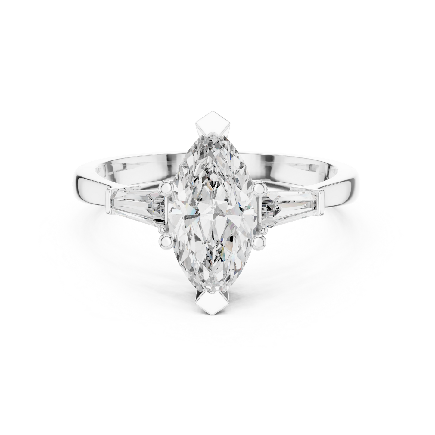 Marquise Three-Stone Diamond Ring with Baguette Side Stones